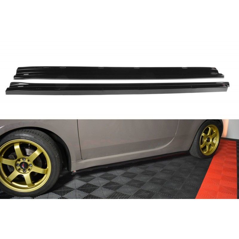 Maxton SET DES DIFFUSEUR DES BAS DE CAISSE FIAT 500 HATCHBACK AVANT FACELIFT Gloss Black, FI-500-SD1G Tuning.fr