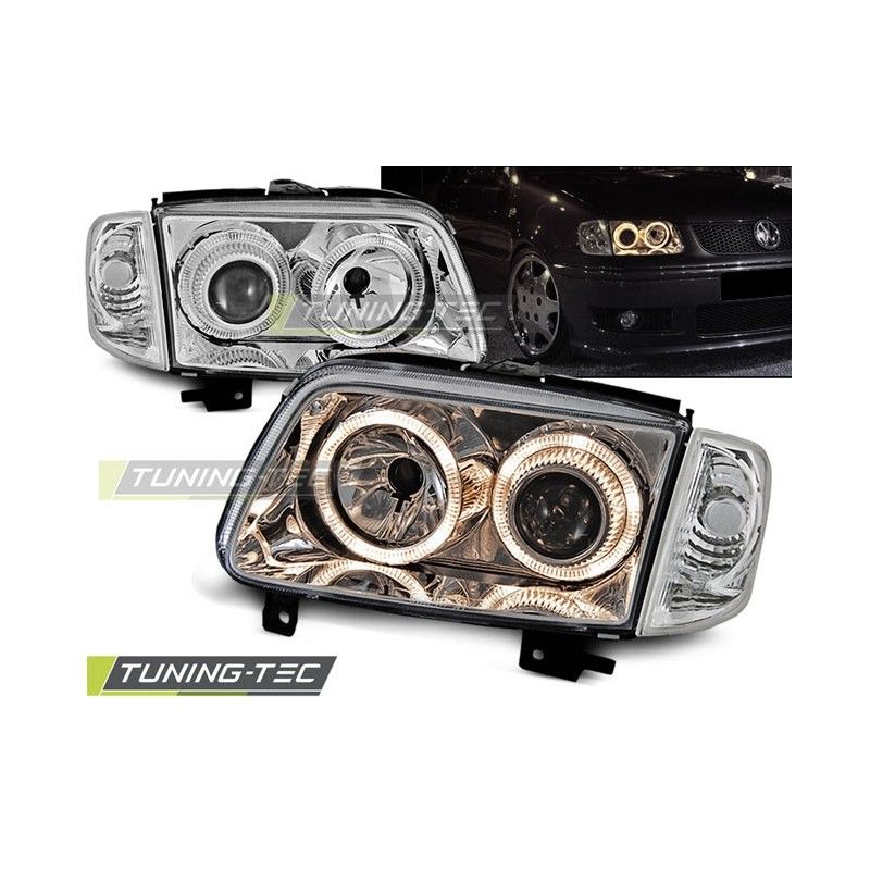 HEADLIGHTS ANGEL EYES CHROME fits VW POLO 6N2 10.99-10.01, Polo III 6N/6N2 94-01