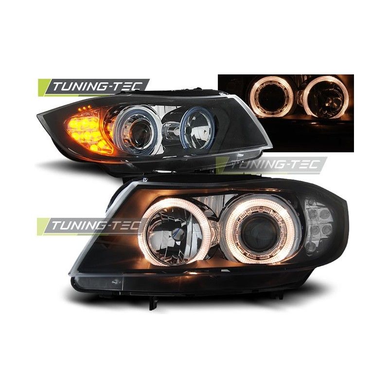 HEADLIGHTS ANGEL EYES BLACK LED INDICATOR fits BMW E90/E91 03.05-08.08, Serie 3 E90/E91