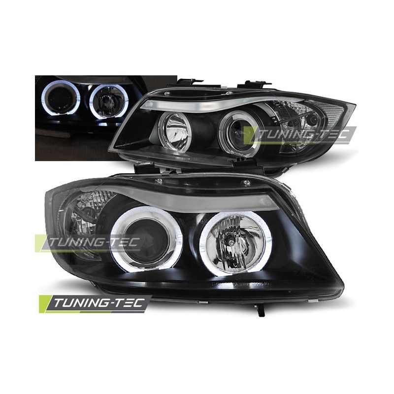 HEADLIGHTS ANGEL EYES BLACK fits BMW E90/E91 03.05-08.08, Serie 3 E90/E91