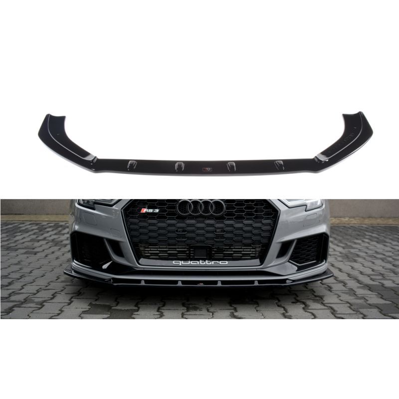 Maxton Lame Du Pare-Chocs Avant / Splitter V.1 Audi RS3 8V FL Sedan Gloss Black, AU-RS3-8VF-S-FD1G Tuning.fr