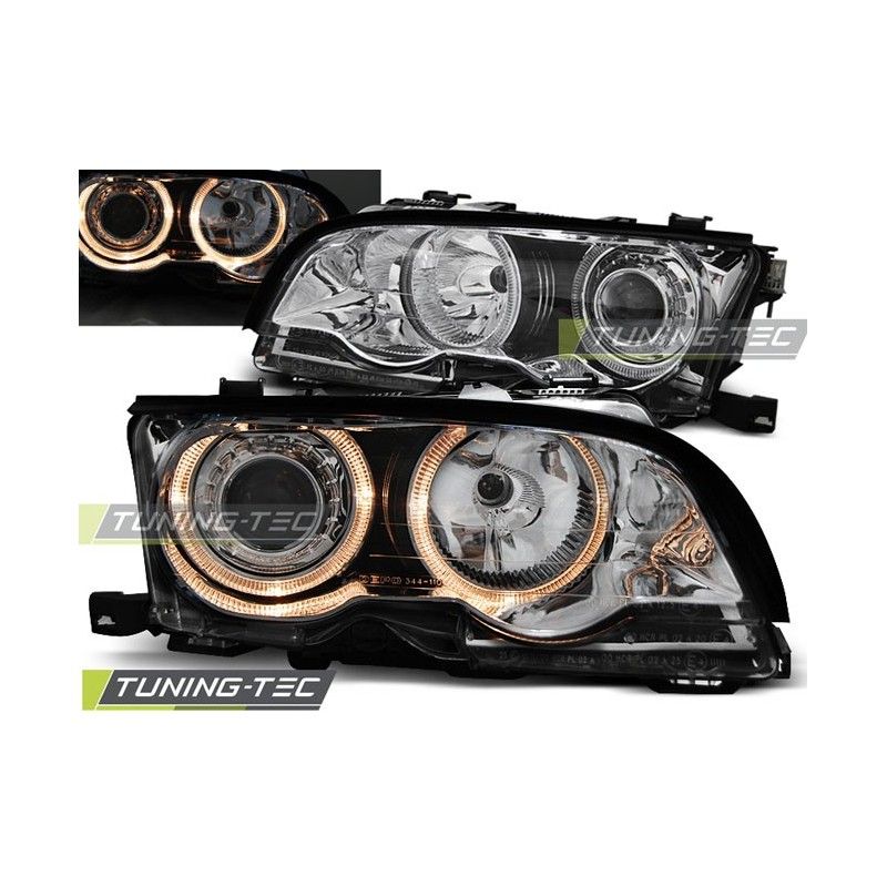 HEADLIGHTS ANGEL EYES CHROME fits BMW E46 09.01-03.03 COUPE CABRIO, Serie 3 E46 Coupé/Cab HEADLIGHTS ANGEL EYES CHROME fits BMW E46 09.01-03.03 COUPE CABRIO, Serie 3 E46 Coupé/Cab
