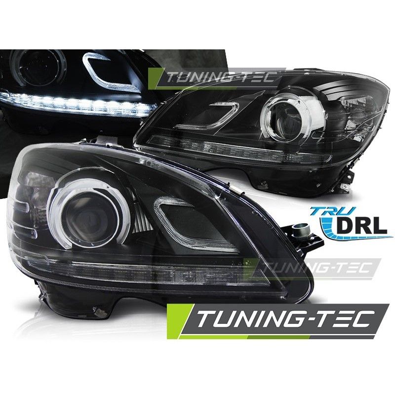 HEADLIGHTS TRUE DRL BLACK fits MERCEDES W204 07-10, Classe C W204 HEADLIGHTS TRUE DRL BLACK fits MERCEDES W204 07-10, Classe C W204