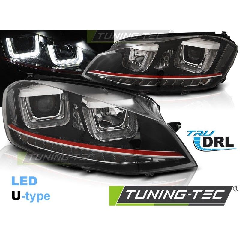HEADLIGHTS U-LED LIGHT DRL BLACK RED LINE fits VW GOLF 7 11.12-17, Golf 7 HEADLIGHTS U-LED LIGHT DRL BLACK RED LINE fits VW GOLF 7 11.12-17, Golf 7