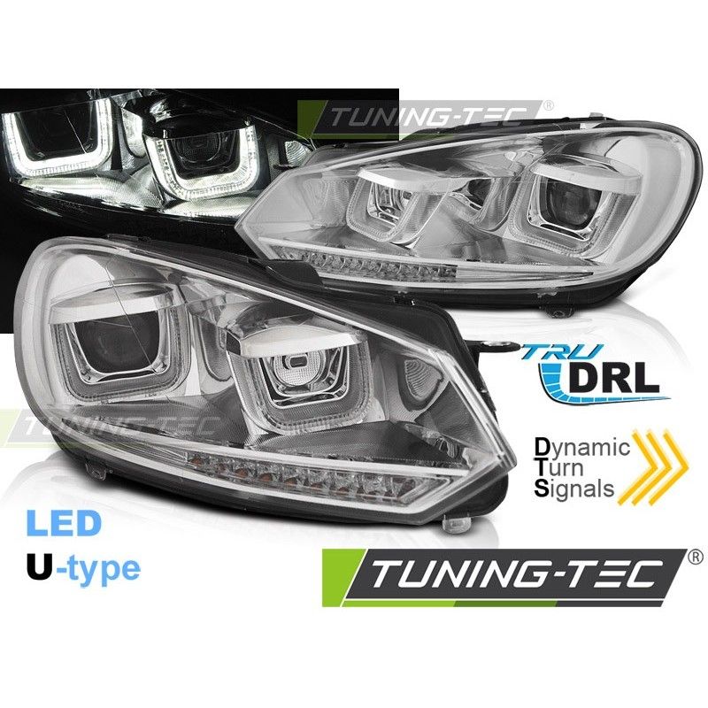 HEADLIGHTS U-LED LIGHT DRL CHROME SEQ fits VW GOLF 6 08-12, Volkswagen HEADLIGHTS U-LED LIGHT DRL CHROME SEQ fits VW GOLF 6 08-12, Volkswagen