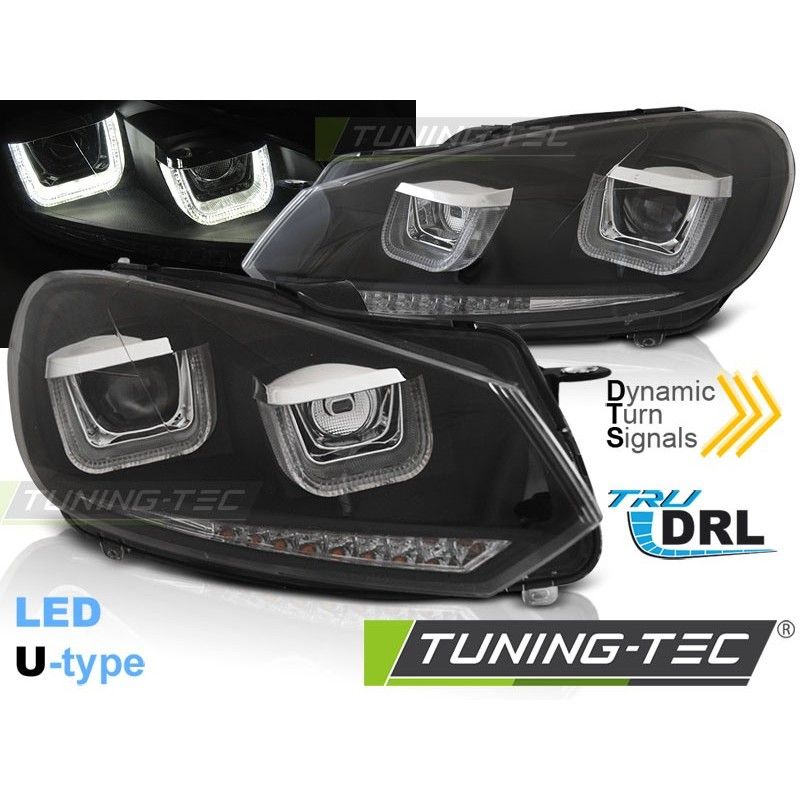 HEADLIGHTS U-LED LIGHT DRL BLACK SEQ fits VW GOLF 6 08-12, Volkswagen HEADLIGHTS U-LED LIGHT DRL BLACK SEQ fits VW GOLF 6 08-12, Volkswagen