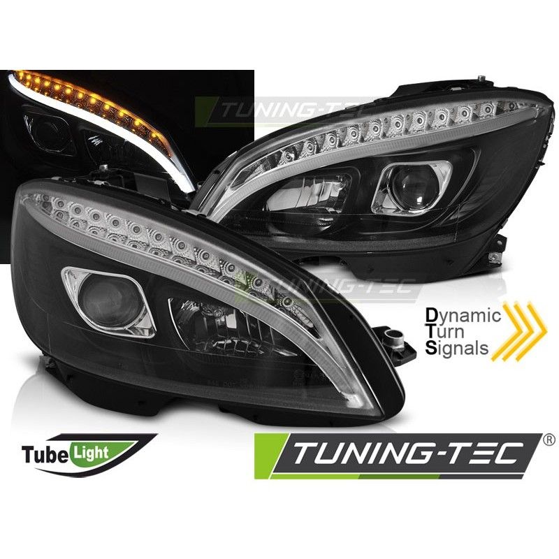 HEADLIGHTS TUBE LIGHT BLACK SEQ fits MERCEDES W204 07-10, Mercedes HEADLIGHTS TUBE LIGHT BLACK SEQ fits MERCEDES W204 07-10, Mercedes