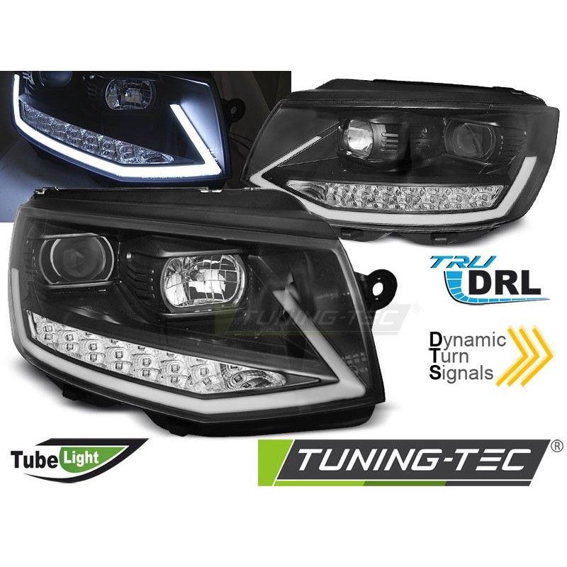 HEADLIGHTS TUBE LIGHT DRL BLACK CHROME SEQ fits VW T6 15-19, Volkswagen HEADLIGHTS TUBE LIGHT DRL BLACK CHROME SEQ fits VW T6 15-19, Volkswagen
