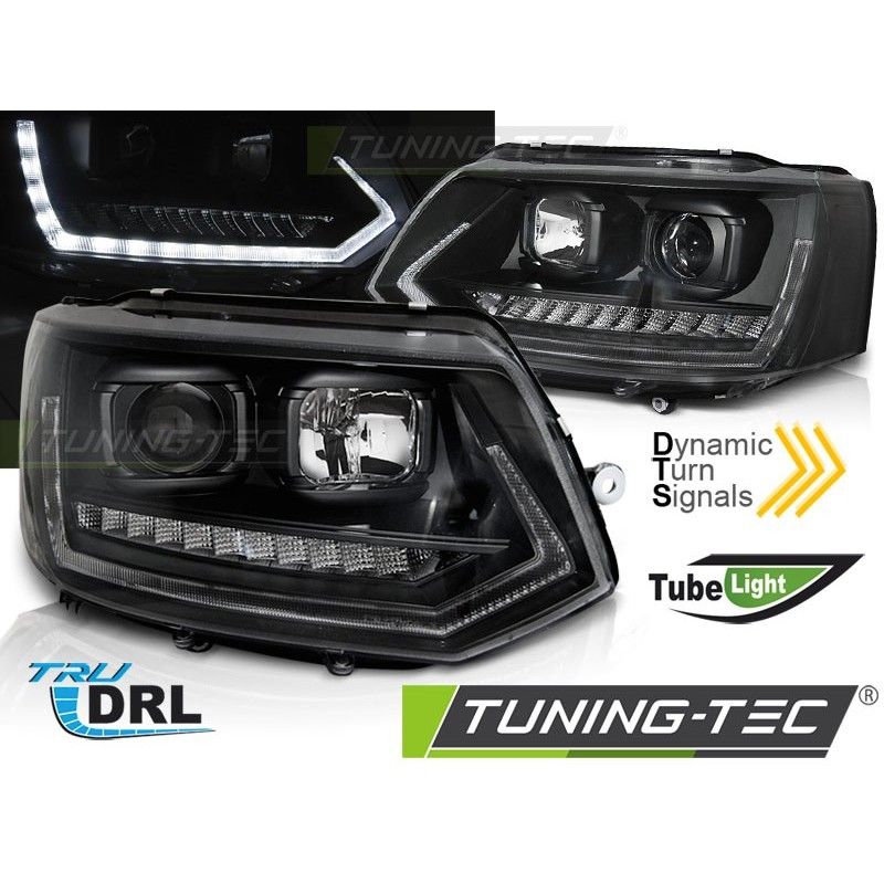 HEADLIGHTS TUBE LIGHT DRL BLACK SEQ fits VW T5 2010-2015, Volkswagen HEADLIGHTS TUBE LIGHT DRL BLACK SEQ fits VW T5 2010-2015, Volkswagen
