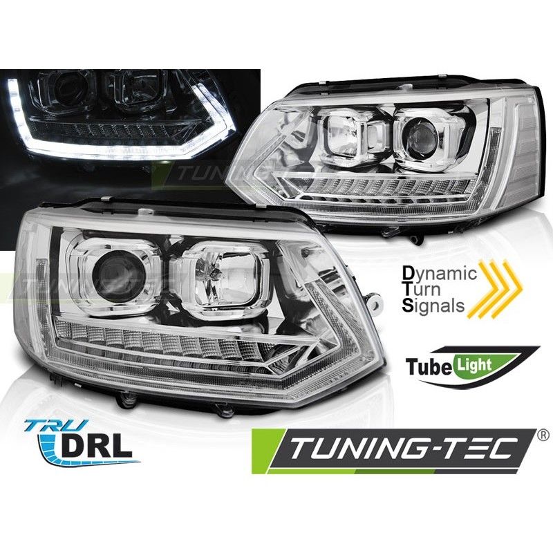 HEADLIGHTS TUBE LIGHT DRL CHROME SEQ fits VW T5 2010-2015, Volkswagen HEADLIGHTS TUBE LIGHT DRL CHROME SEQ fits VW T5 2010-2015, Volkswagen