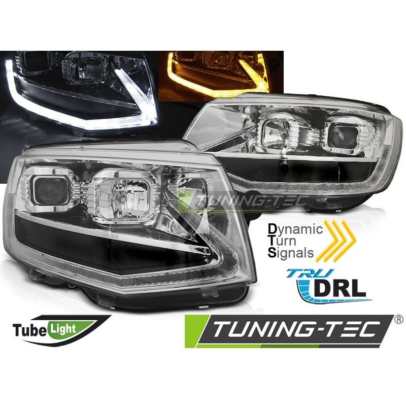 HEADLIGHTS TUBE LIGHT CHROME DRL SEQ fits VW T6 15-19, Volkswagen HEADLIGHTS TUBE LIGHT CHROME DRL SEQ fits VW T6 15-19, Volkswagen