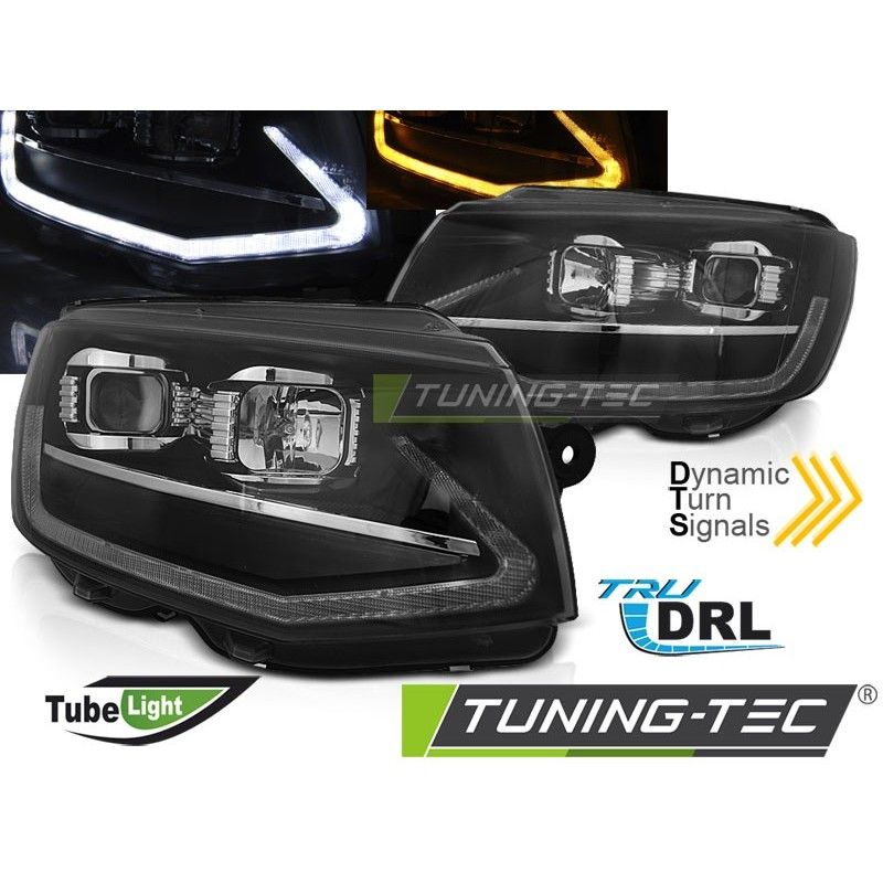 HEADLIGHTS TUBE LIGHT BLACK DRL SEQ fits VW T6 15-19, Volkswagen HEADLIGHTS TUBE LIGHT BLACK DRL SEQ fits VW T6 15-19, Volkswagen