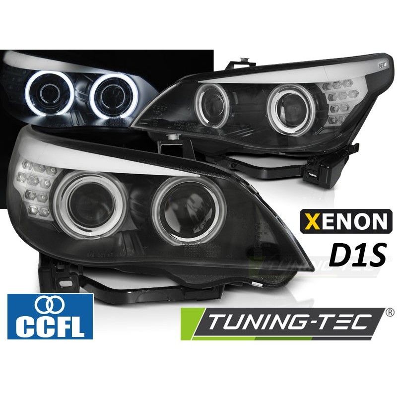 XENON D1S HEADLIGHTS CCFL ANGEL EYES BLACK LED INDICATOR fits BMW E60/E61 05-07, Nouveaux produits tuning-tec XENON D1S HEADLIGHTS CCFL ANGEL EYES BLACK LED INDICATOR fits BMW E60/E61 05-07, Nouveaux produits tuning-tec