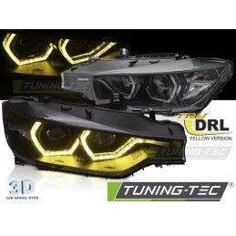 HEADLIGHTS ANGEL EYES YELLOW LED DRL BLACK fits BMW F30/F31 11-15 , Nouveaux produits tuning-tec