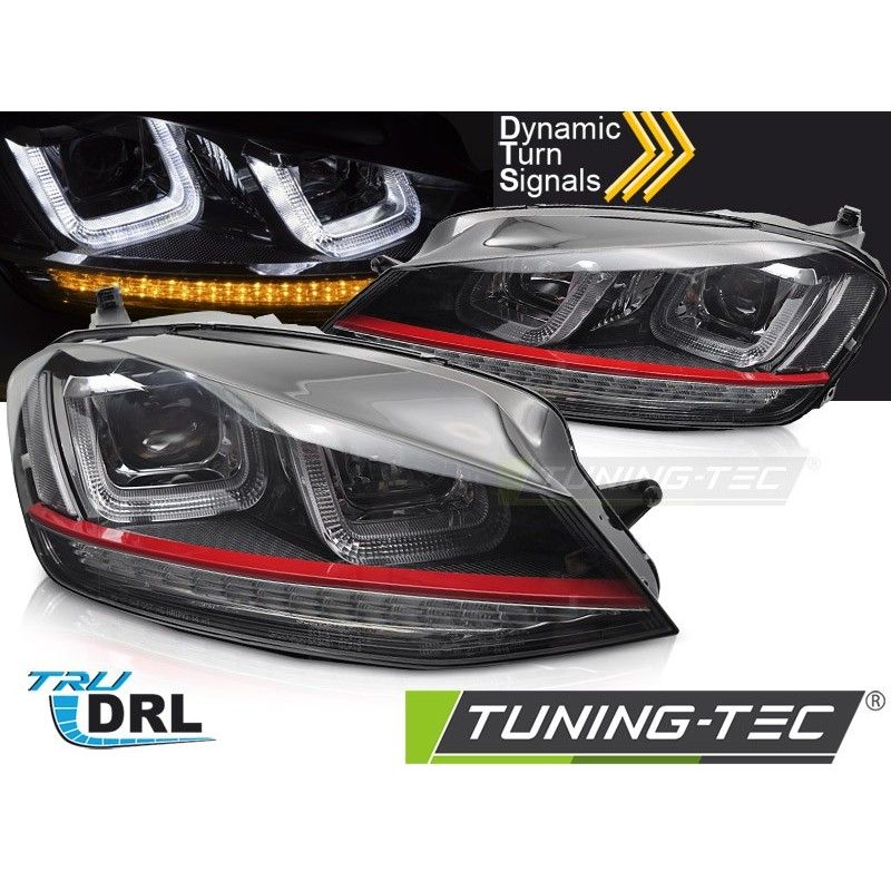 HEADLIGHTS LIGHT SEQ BLACK WITH RED LINE fits VW GOLF 7 13-17, Nouveaux produits tuning-tec
