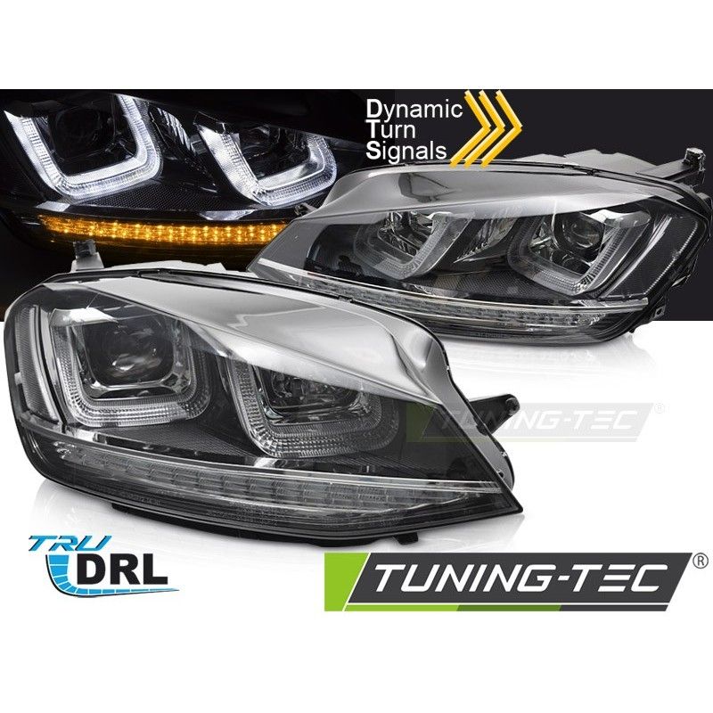 HEADLIGHTS LIGHT SEQ BLACK WITH CHROME LINE fits VW GOLF 7 13-17, Nouveaux produits tuning-tec