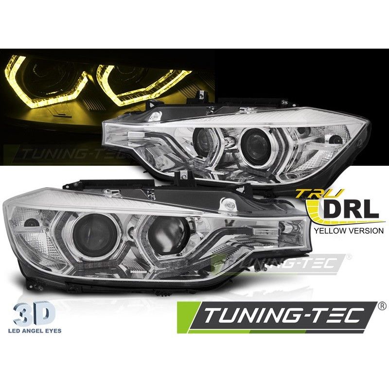 HEADLIGHTS ANGEL EYES YELLOW LED DRL CHROME fits BMW F30/F31 11-15 , Nouveaux produits tuning-tec