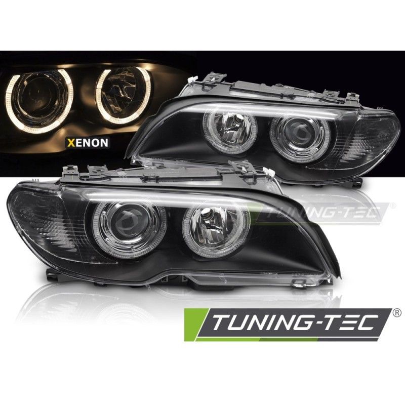 XENON HEADLIGHTS ANGEL EYES BLACK fits BMW E46 03-06 COUPE CABRIO, Nouveaux produits tuning-tec