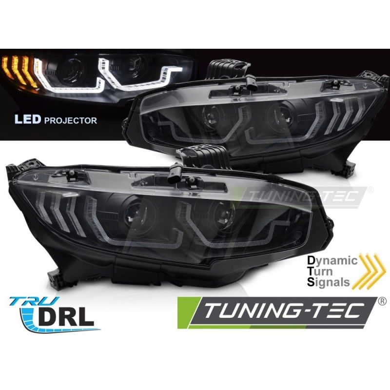 LED HEADLIGHTS BLACK DRL SEQ fits HONDA CIVIC X 16-21, Nouveaux produits tuning-tec