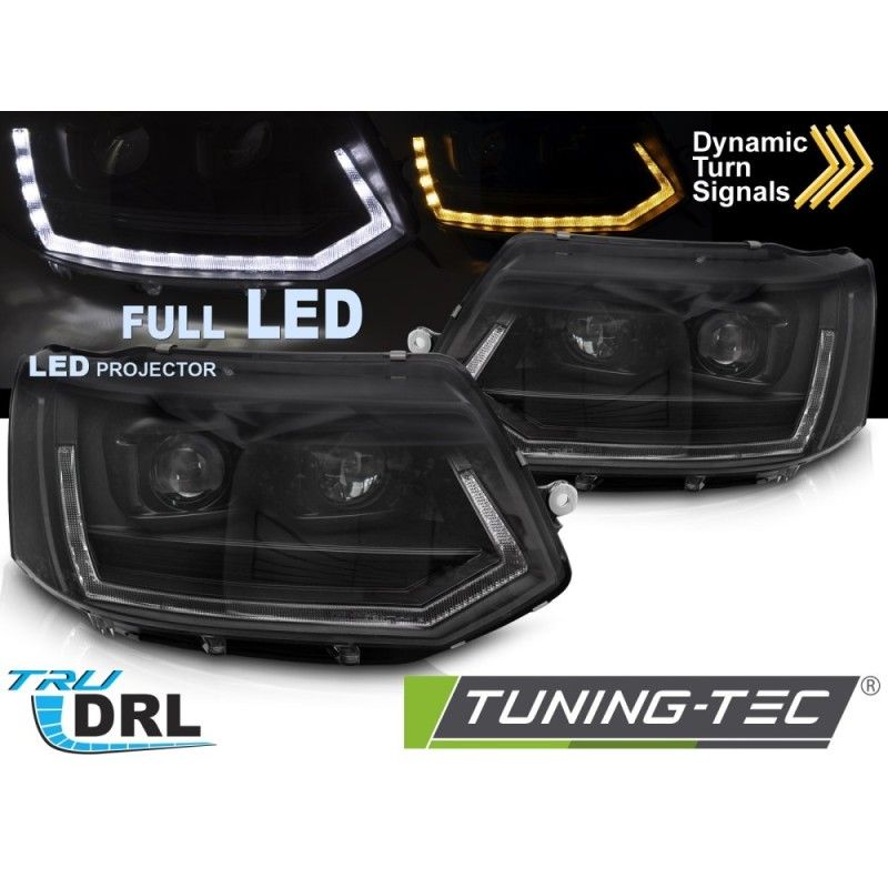 FULL LED HEADLIGHTS TUBE LIGHT T6 LOOK BLACK DRL SEQ fits VW T5 10-15, Nouveaux produits tuning-tec