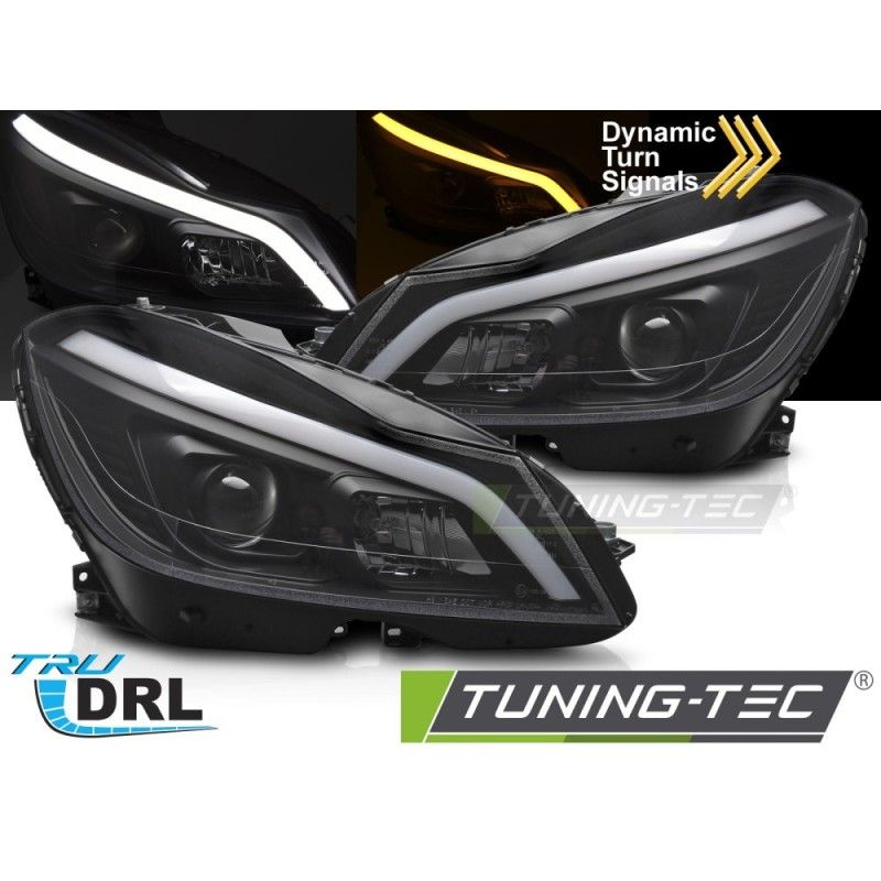 HEADLIGHTS TUBE LED BLACK SEQ DRL fits MERCEDES W204 11-14, Nouveaux produits tuning-tec