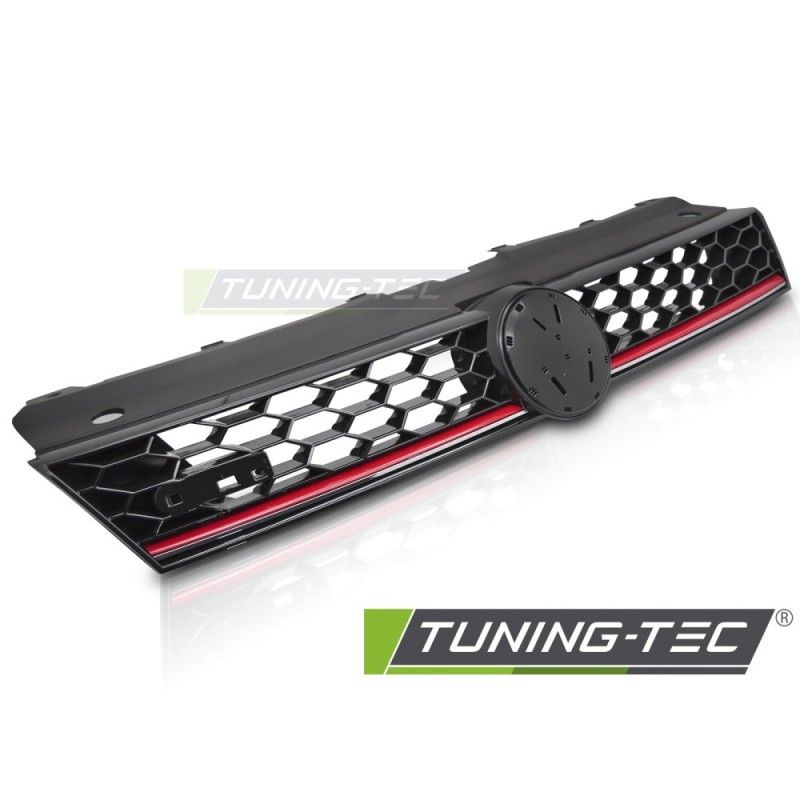 GRILLE SPORT STYLE GLOSSY BLACK with RED LINE fits VW POLO 6R 09-17 , Nouveaux produits tuning-tec