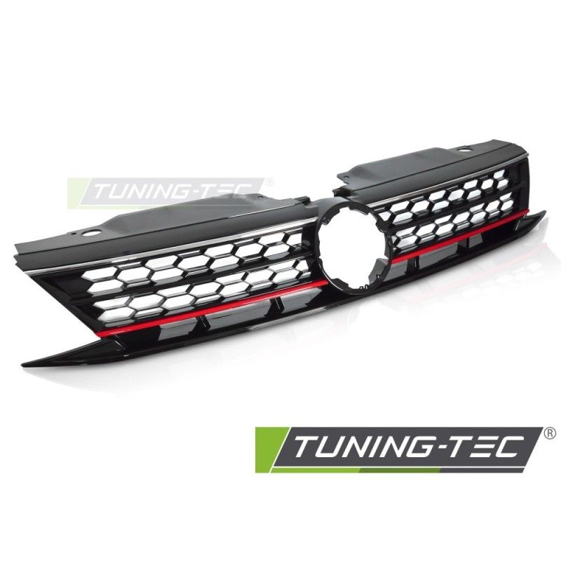 GRILLE SPORT STYLE GLOSSY BLACK with RED and CHROME LINES fits VW JETTA VI 14-18, Nouveaux produits tuning-tec