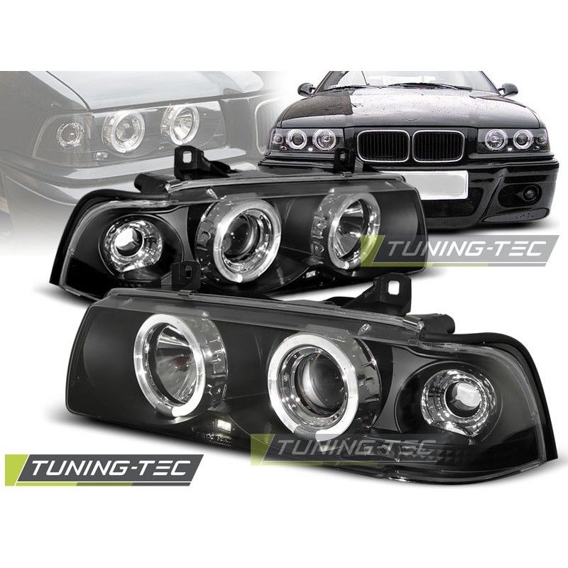 HEADLIGHTS ANGEL EYES BLACK fits BMW E36 12.90-08.99 C/C, Bmw