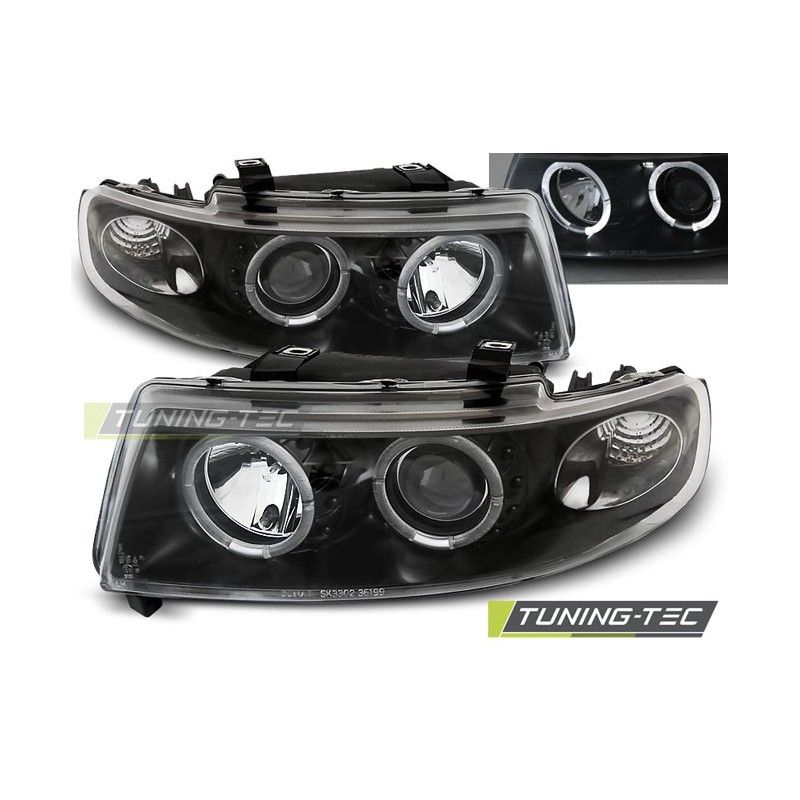 HEADLIGHTS ANGEL EYES BLACK fits SEAT LEON / TOLEDO 04.99-08.04, Leon I 99-06 HEADLIGHTS ANGEL EYES BLACK fits SEAT LEON / TOLEDO 04.99-08.04, Leon I 99-06
