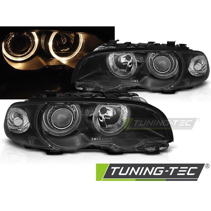 HEADLIGHTS ANGEL EYES BLACK fits BMW E46 04.99-03 COUPE CABRIO , Serie 3 E46 Coupé/Cab HEADLIGHTS ANGEL EYES BLACK fits BMW E46 04.99-03 COUPE CABRIO , Serie 3 E46 Coupé/Cab