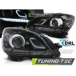 HEADLIGHTS TRUE DRL BLACK fits MERCEDES W204 07-10, Classe C W204
