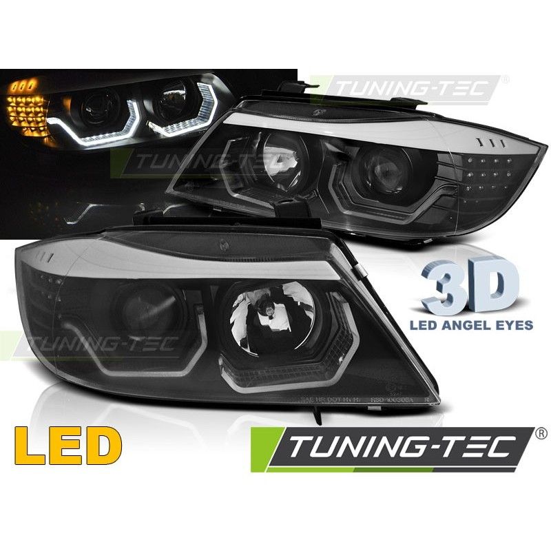 HEADLIGHTS ANGEL EYES LED 3D BLACK fits BMW E90/E91 05-08, Bmw