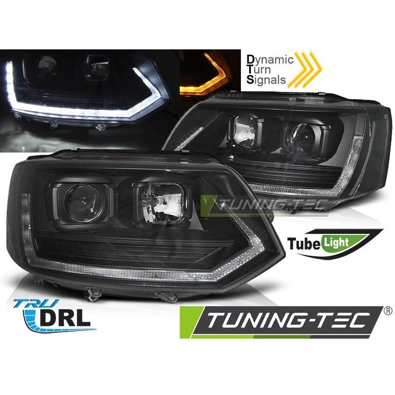 HEADLIGHTS TUBE LIGHT T6 LOOK BLACK DRL SEQ fits VW T5 10-15, Volkswagen HEADLIGHTS TUBE LIGHT T6 LOOK BLACK DRL SEQ fits VW T5 10-15, Volkswagen