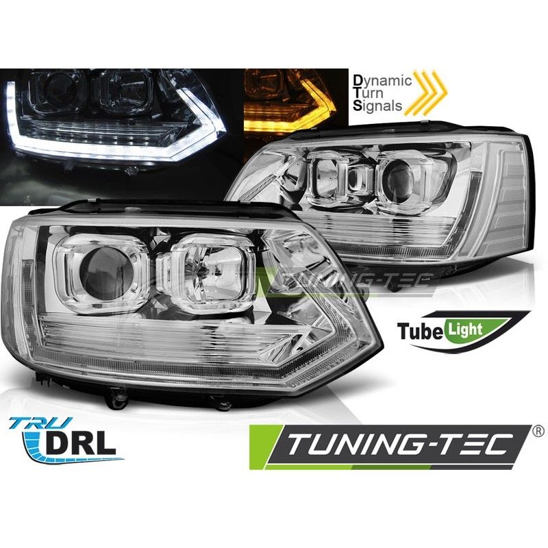 HEADLIGHTS TUBE LIGHT T6 LOOK CHROME DRL SEQ fits VW T5 10-15, Volkswagen HEADLIGHTS TUBE LIGHT T6 LOOK CHROME DRL SEQ fits VW T5 10-15, Volkswagen