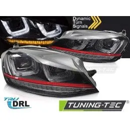 HEADLIGHTS LIGHT SEQ BLACK WITH RED LINE fits VW GOLF 7 13-17, Nouveaux produits tuning-tec