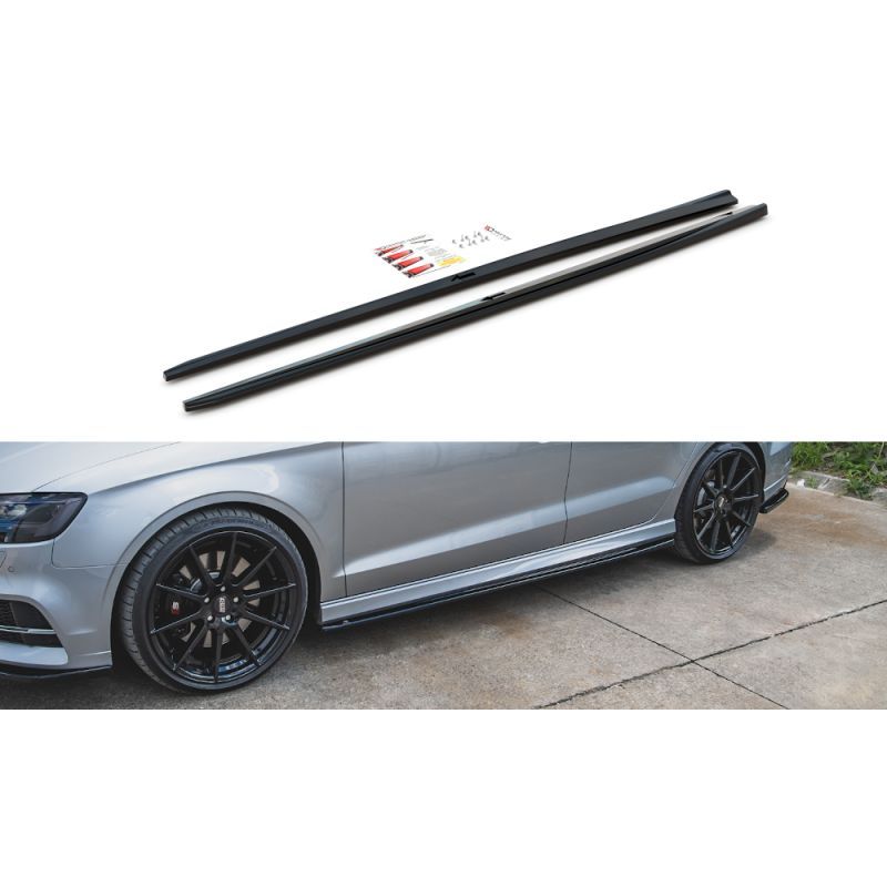 Rajouts Des Bas De Caisse MAXTON V.2 Audi S3 / A3 S-Line Sedan 8V Facelift Noir Brillant