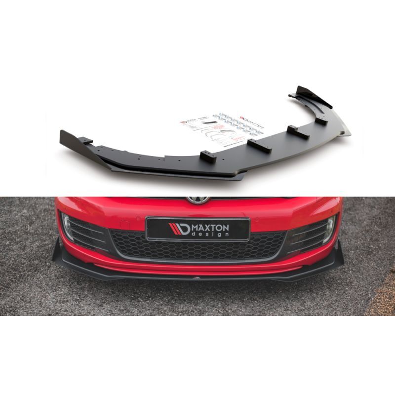 Sport Durabilité LAME AVANT MAXTON V.3 + Flaps Volkswagen Golf GTI Mk6 Noir-Rouge + Rabats Brillant