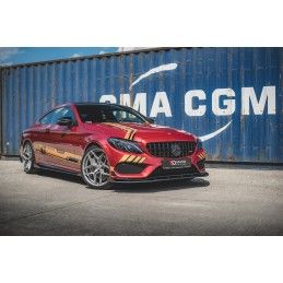 Sport Durabilité LAME AVANT MAXTON + Flaps Mercedes - AMG C43 Coupe C205 Noir-Rouge + Rabats Brillant