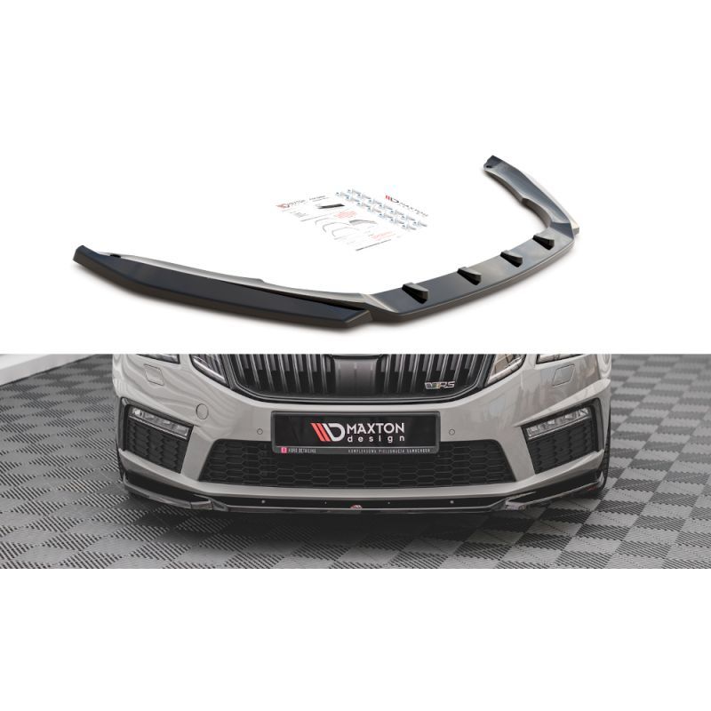 Maxton Lame Du Pare-Chocs Avant V.3 Skoda Octavia RS Mk3 Facelift Gloss Black, SK-OC-3F-RS-FD3G Tuning.fr