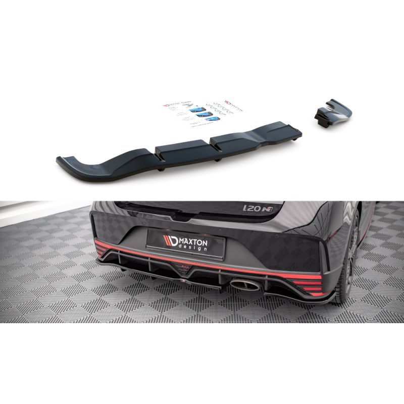 Maxton Central Arriere Splitter (avec une barre verticale) Hyundai I20 N Mk3 Gloss Black, HY-I20-3-N-RSD1G+RD1G Tuning.fr