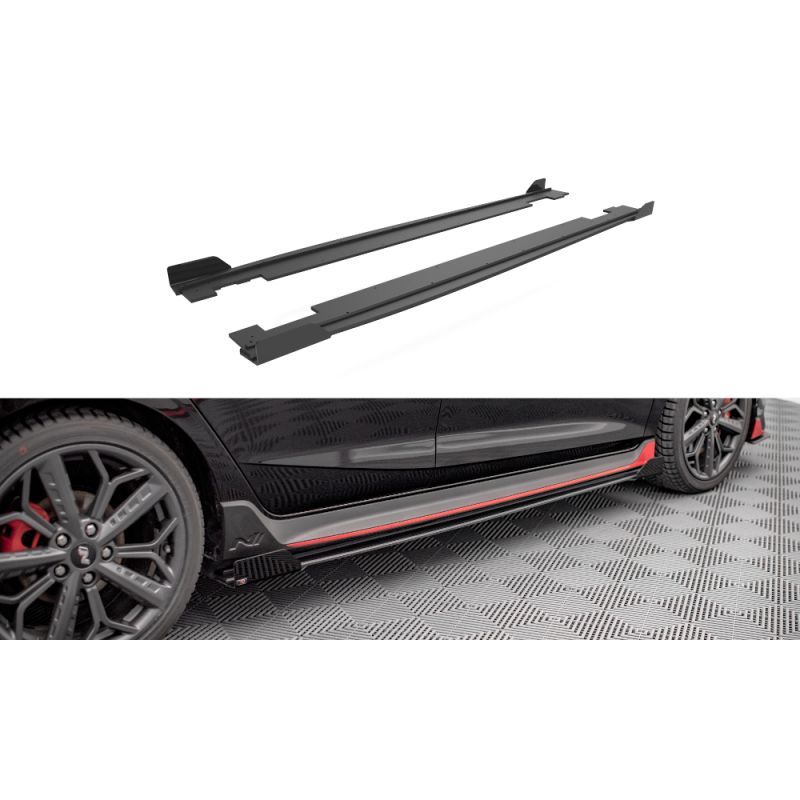 Street Pro Rajouts Des Bas De Caisse MAXTON + Flaps Hyundai I20 N Mk3 Noir + Rabats Brillant 