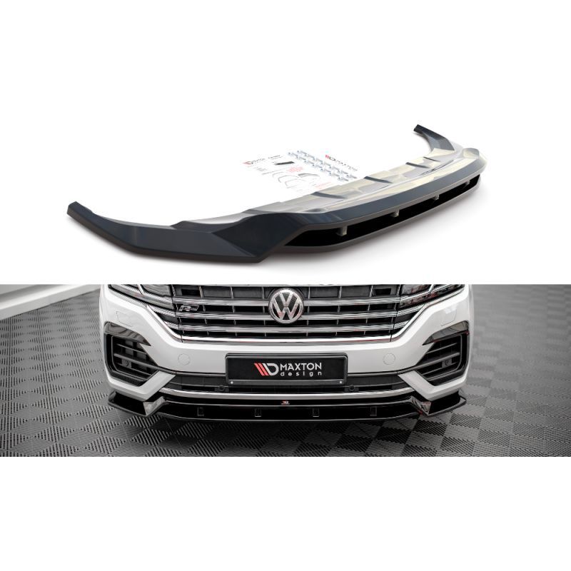 Maxton Lame Du Pare-Chocs Avant Volkswagen Touareg R-Line Mk3 Gloss Black, VW-TO-3-RLINE-FD1G+FD1RG Tuning.fr