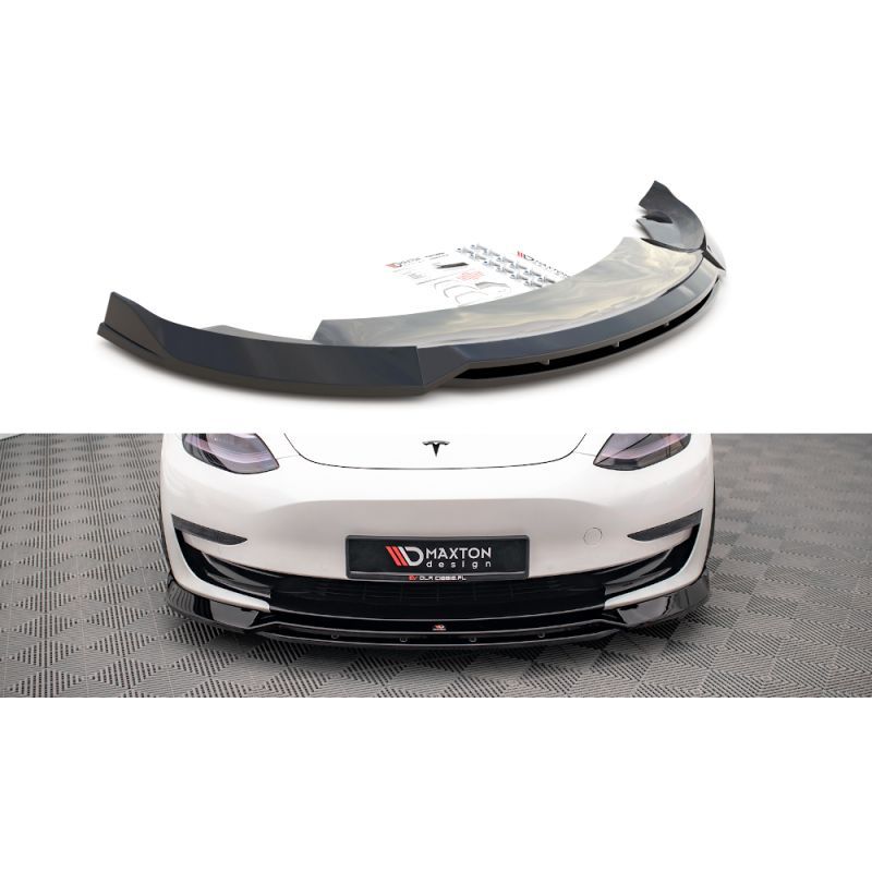 Maxton Lame Du Pare-Chocs Avant V.3 Tesla Model 3 Gloss Black, TE-MODEL3-1-FD3G+FD3RG Tuning.fr