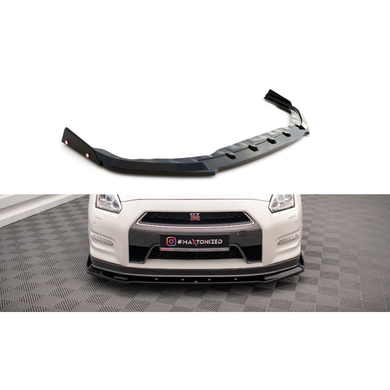 Maxton Lame Du Pare-Chocs Avant + Ailerons Nissan GTR R35 Facelift Gloss Black, NI-GTR-4F2-FD1G+FSF Tuning.fr