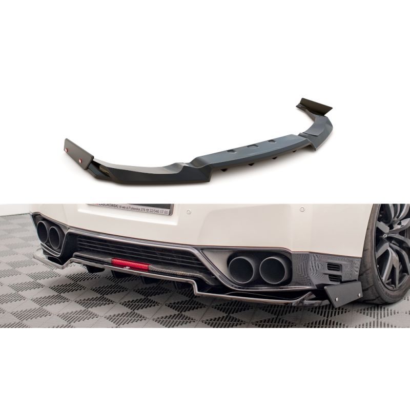 Maxton Central Arriere Splitter + Flaps Nissan GTR R35 Facelift Gloss Black, NI-GTR-4F2-RD1G+RD2G+RSF Tuning.fr