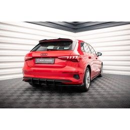 Maxton Street Pro Diffuseur Arrière Complet + Flaps Audi A3 Sportback 8Y Black + Gloss Flaps, AUA38YCNC-RS1B+RSF1G Tuning.fr