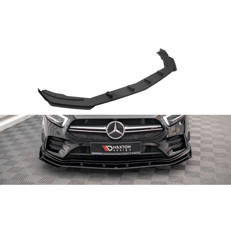 Maxton Street Pro Lame Du Pare-Chocs Avant + Flaps Mercedes A35 AMG / AMG-Line Aero Pack W177 Black + Gloss Flaps, MEA17735CNC-F