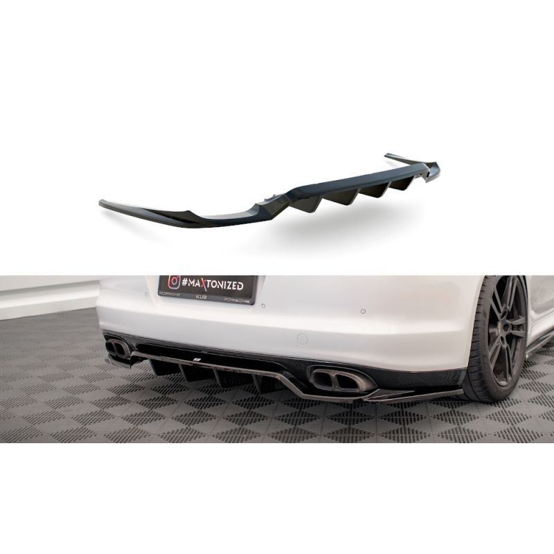 Maxton Central Arriere Splitter (avec une barre verticale) Porsche Panamera Turbo 970 Gloss Black, PO-PA-970-TURBO-RD1G+RD2G Tun