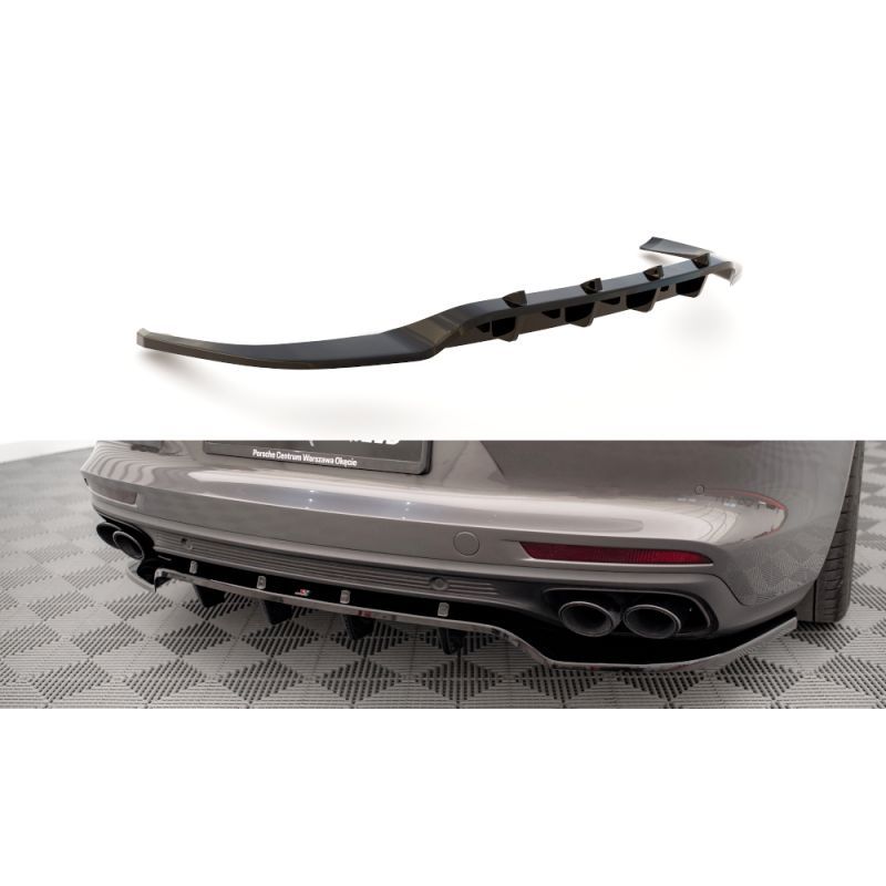 Maxton Central Arriere Splitter (avec une barre verticale) Porsche Panamera E-Hybrid 971 Gloss Black, PO-PA-971-H-RD1G+RD2G Tuni