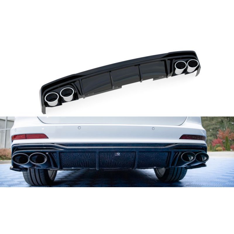 Maxton Rear Valance + Exhaust Ends Imitation Audi S6 / A6 S-Line C8 Gloss Black \ Chrome, MAXTON DESIGN Maxton Rear Valance + Exhaust Ends Imitation Audi S6 / A6 S-Line C8 Gloss Black \ Chrome, MAXTON DESIGN